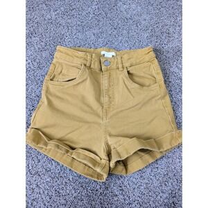 HM‎ Mustard Yellow High Waisted Denim Shorts Cuffed Size 4